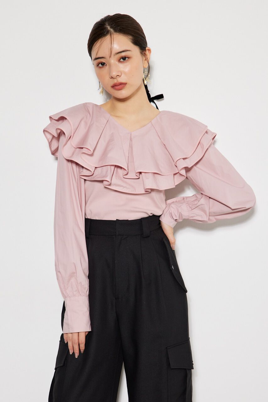 rienda「フリルコンビカット TOP」|Tシャツ・カットソー|PNK