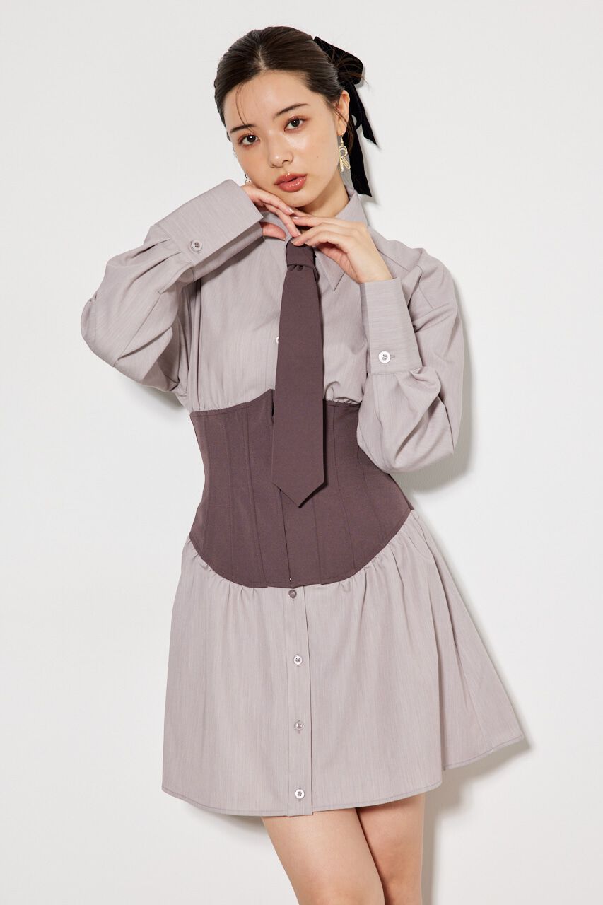rienda「コルセットデザインシャツワンピース」|ワンピース|