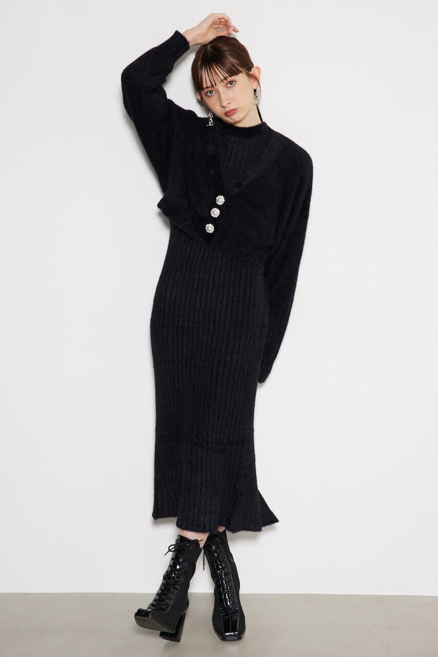 rienda「ビジュー釦カーデSET Knit OP」|ワンピース|