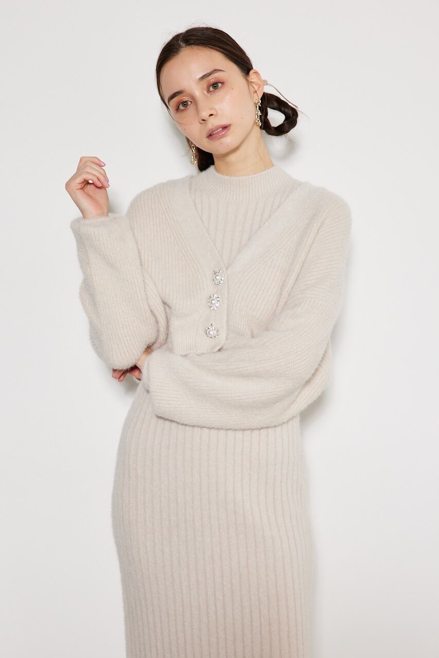 rienda「ビジュー釦カーデSET Knit OP」|ワンピース|