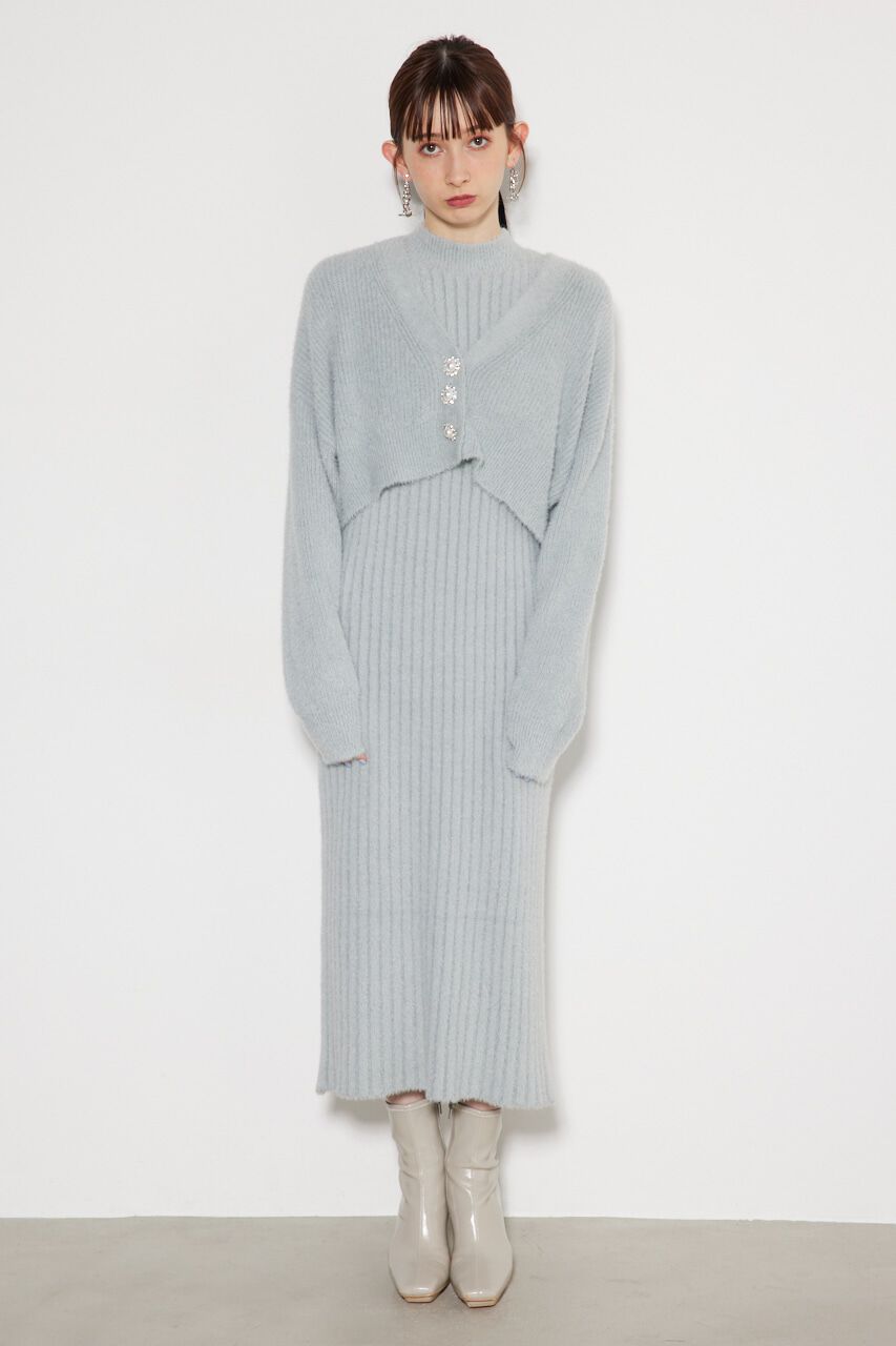 rienda「ビジュー釦カーデSET Knit OP」|ワンピース|