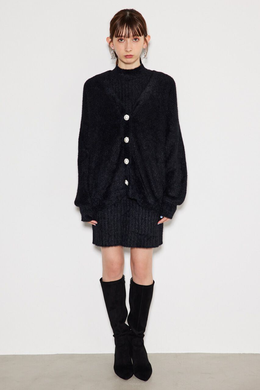 rienda「ビジュー釦カーデミニSET Knit OP」|ワンピース|