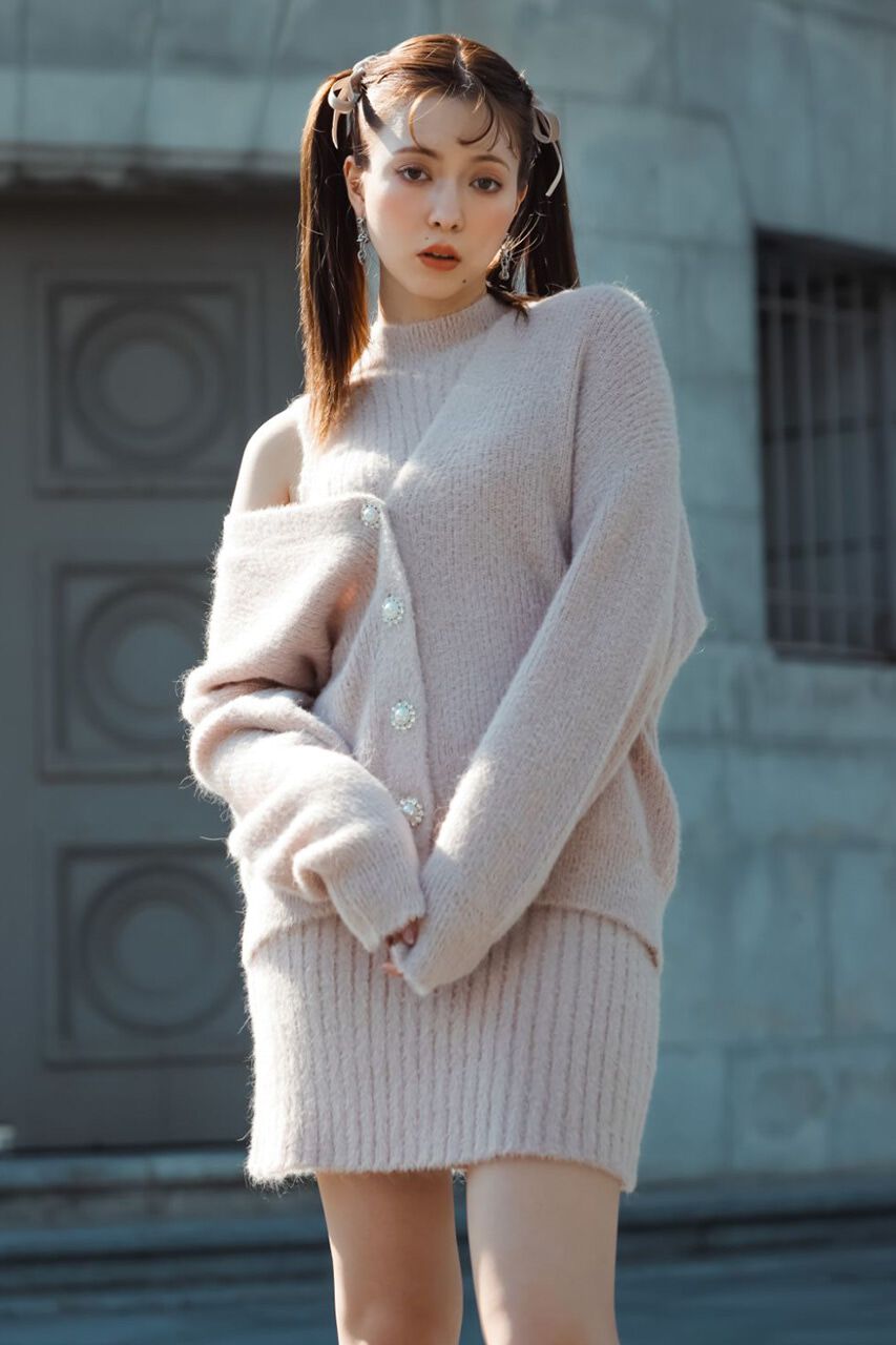 rienda「ビジュー釦カーデミニSET Knit OP」|ワンピース|PNK