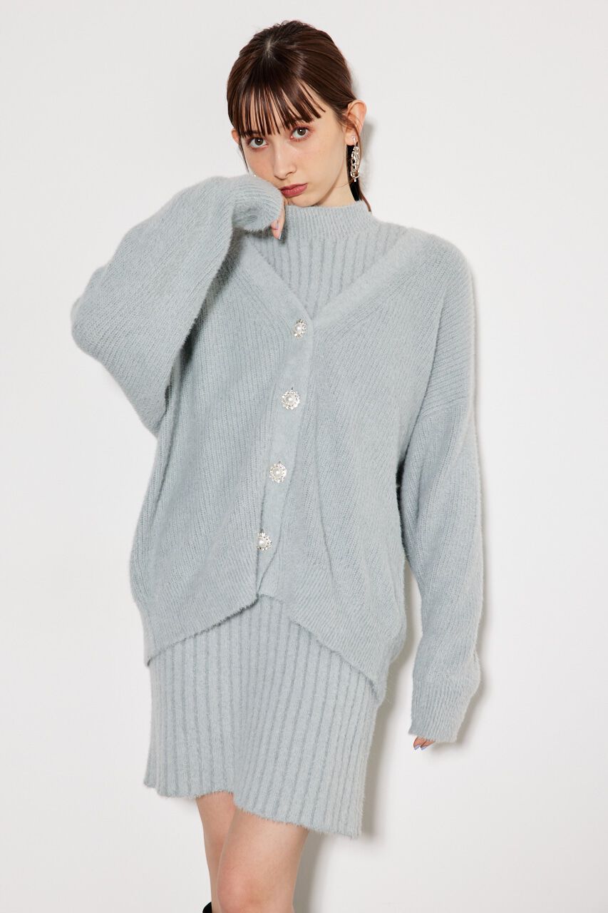 rienda「ビジュー釦カーデミニSET Knit OP」|ワンピース|