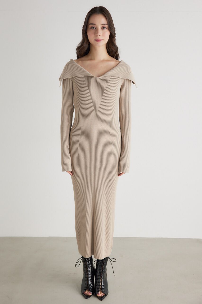 rienda「オーバーカラータイトknit OP」|ワンピース|