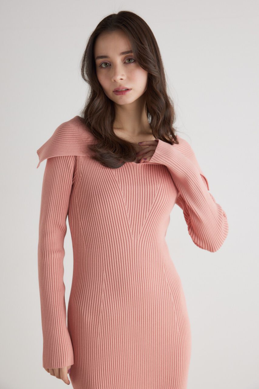 rienda「オーバーカラータイトknit OP」|ワンピース|