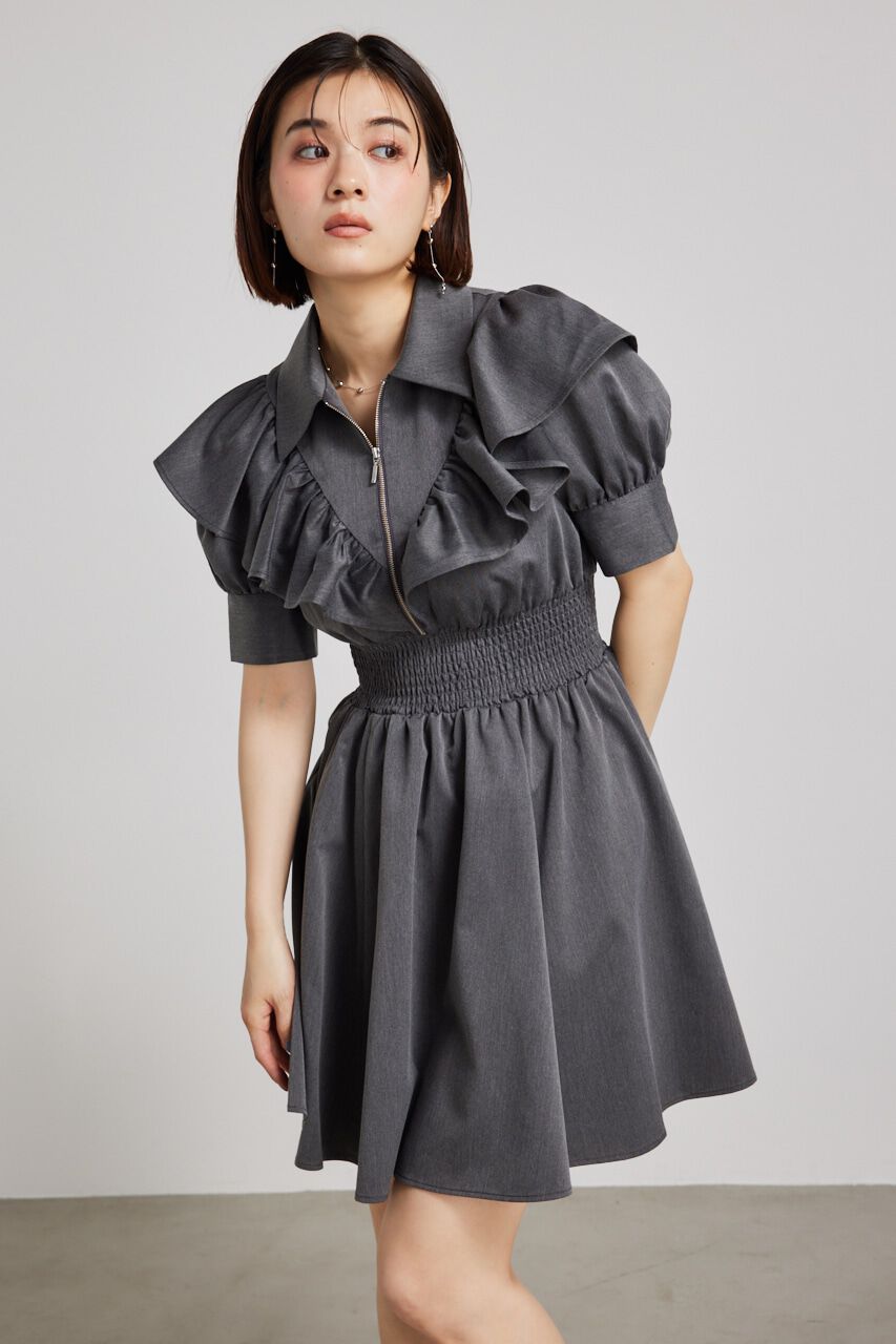 rienda「フロントZIPハーフスリーブSHミニOP」|ワンピース|