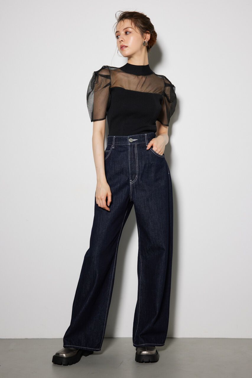rienda「スリムタックワイドデニムパンツ」|デニム|