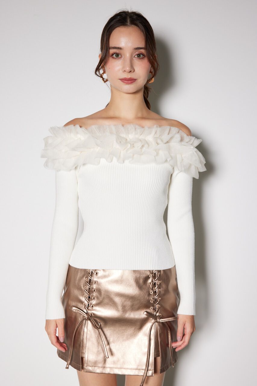 rienda「チュールフリルオフショルニットトップス」|ニット・セーター|