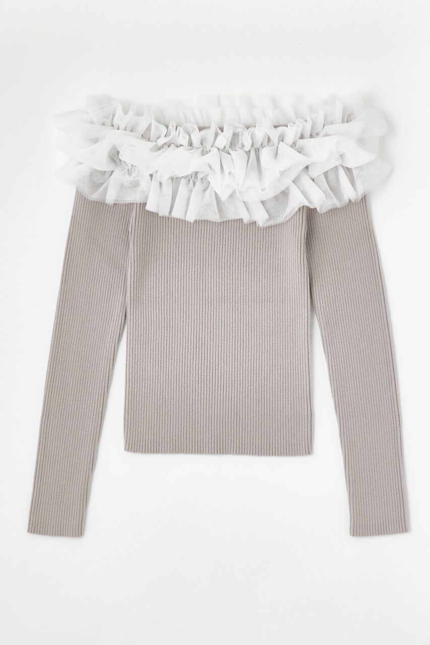 rienda「チュールフリルオフショルニットトップス」|ニット・セーター|L/BEG1