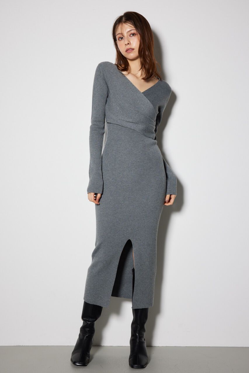 rienda「カシュクールウォッシャブルニットワンピース」|ワンピース|GRY