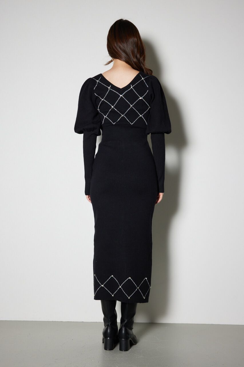 rienda「ビジューチェックタイトニットワンピース」|ワンピース|