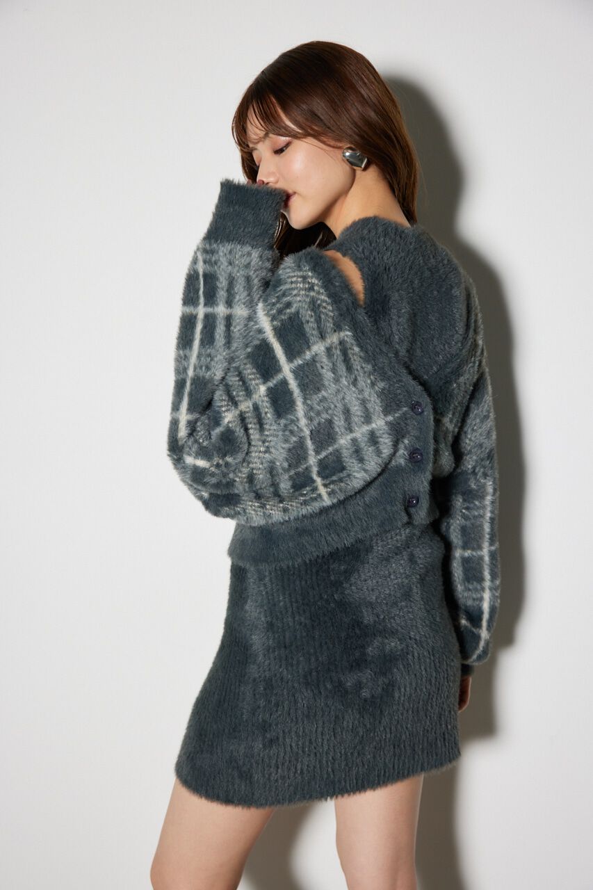 rienda「チェックジャガードカーディガンSETオフタートルニットミニワンピース」|ワンピース|