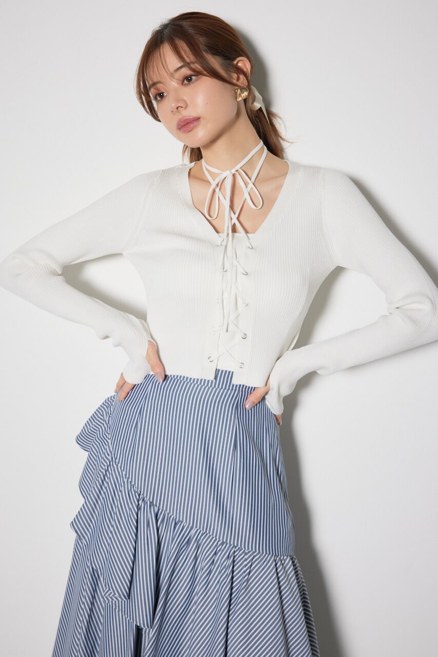 rienda「レースアップリブニットトップス」|ニット・セーター|