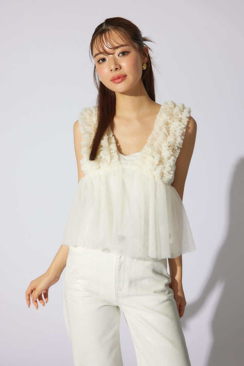 rienda「ボリュームチュールペプラムブラウス」|シャツ・ブラウス|WHT