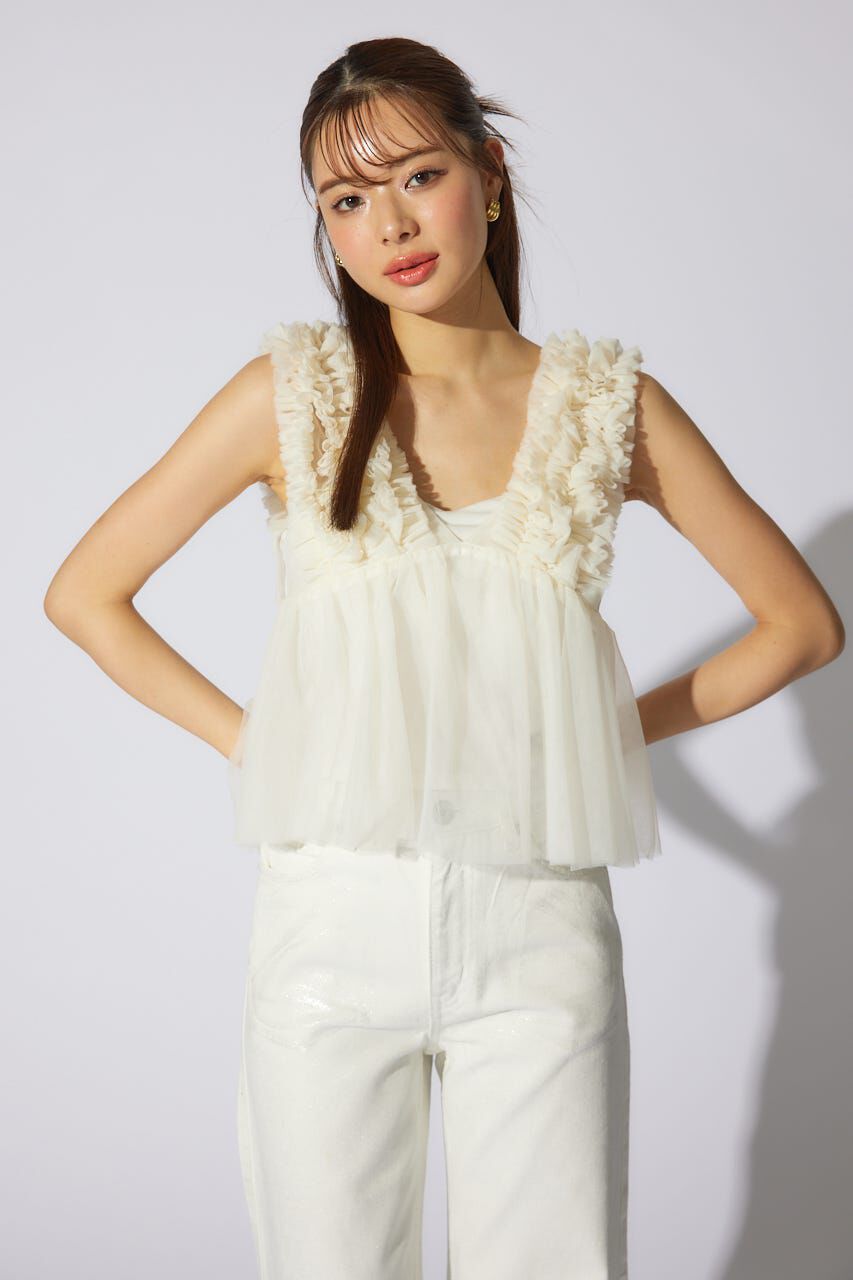 rienda「ボリュームチュールペプラムブラウス」|シャツ・ブラウス|