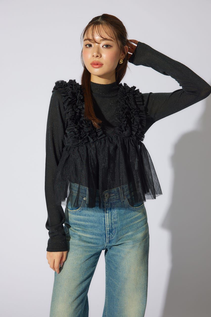 rienda「ボリュームチュールペプラムブラウス」|シャツ・ブラウス|