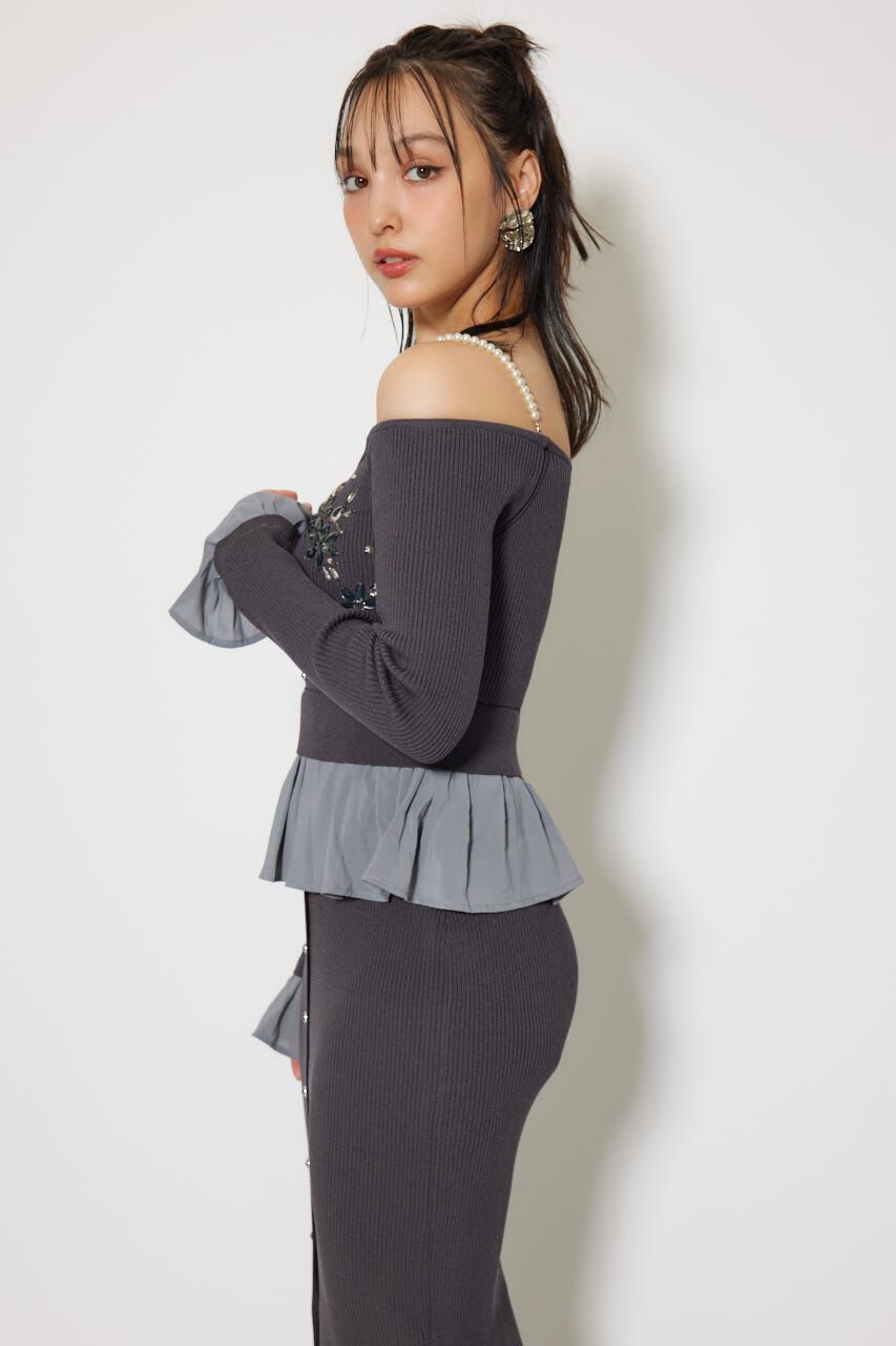 rienda「2WAYビジューフラワーオフショルタイトニットワンピース」|ワンピース|