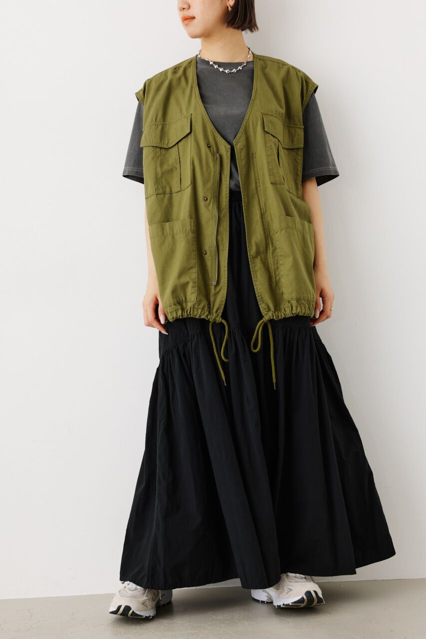 RODEO CROWNS「ギャザー切り替えロングスカート」|スカート|BLK