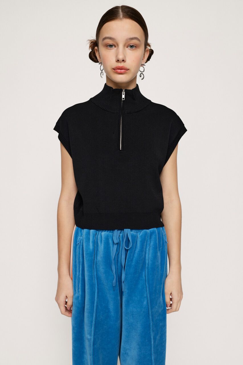 SLY「HALF ZIP KNIT トップス」|タンクトップ|BLK