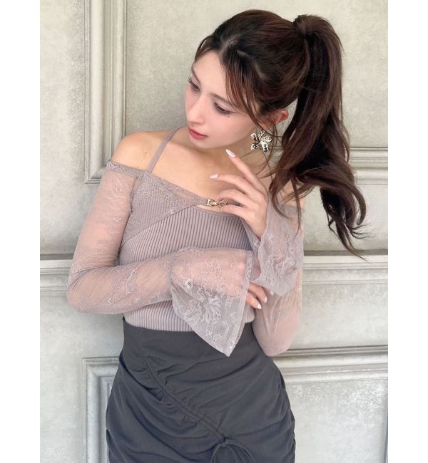 RESEXXY「オフショルレースニットトップス」|ニット・セーター|