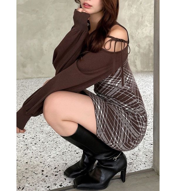 RESEXXY「ストリングタイトミニニットワンピース」|ワンピース|ブラウン