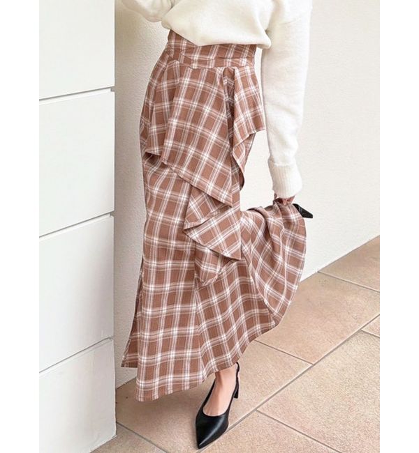 RESEXXY「アシンメトリーラッフルマーメイドスカート」|スカート|ベージュ