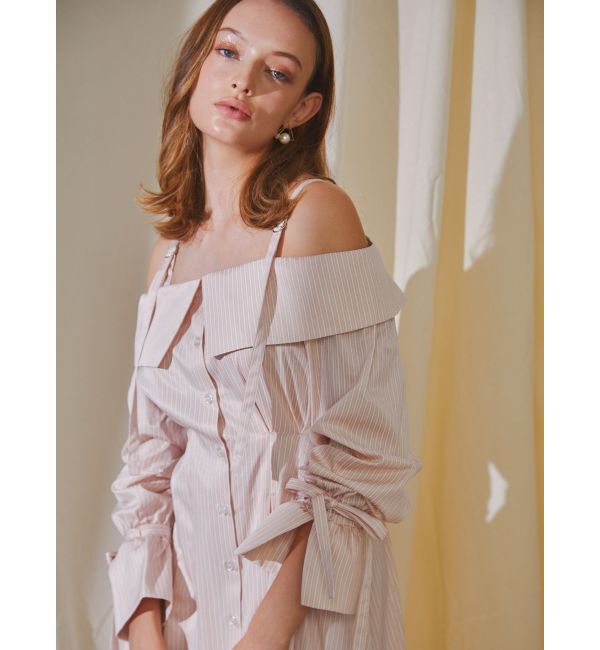 dazzlin「ウエストタックオフショルシャツワンピース」|ワンピース|