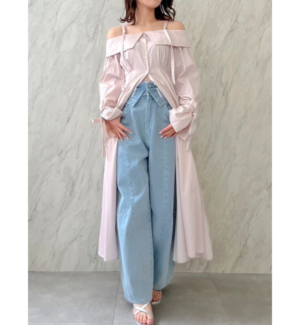 dazzlin「ウエストタックオフショルシャツワンピース」|ワンピース|