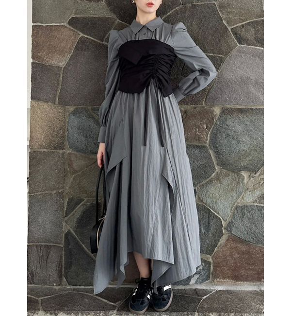 dazzlin「ギャザーシャツボリュームワンピース」|ワンピース|グレー