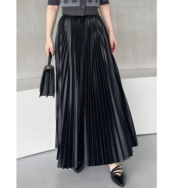 MERCURYDUO「レザーライクプリーツスカート」|スカート|ブラック