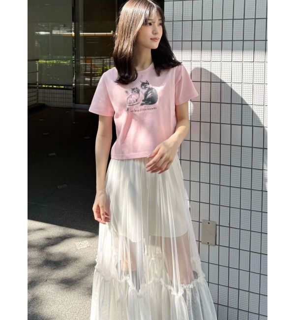 MERCURYDUO「CATプリントリボンTシャツ」|Tシャツ・カットソー|