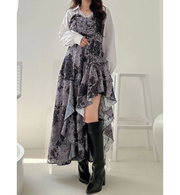 MERCURYDUO「シャツドッキングコルセットアシメヘムワンピース」|ワンピース|