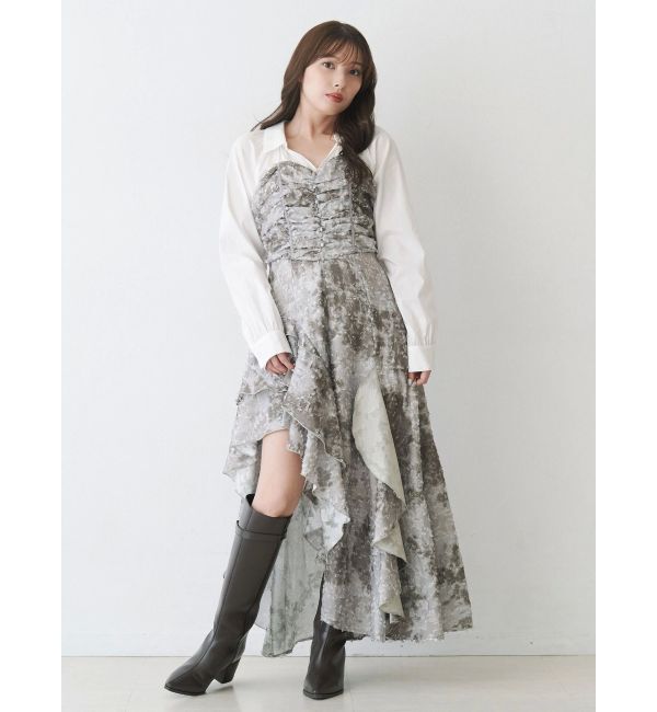 MERCURYDUO「シャツドッキングコルセットアシメヘムワンピース」|ワンピース|