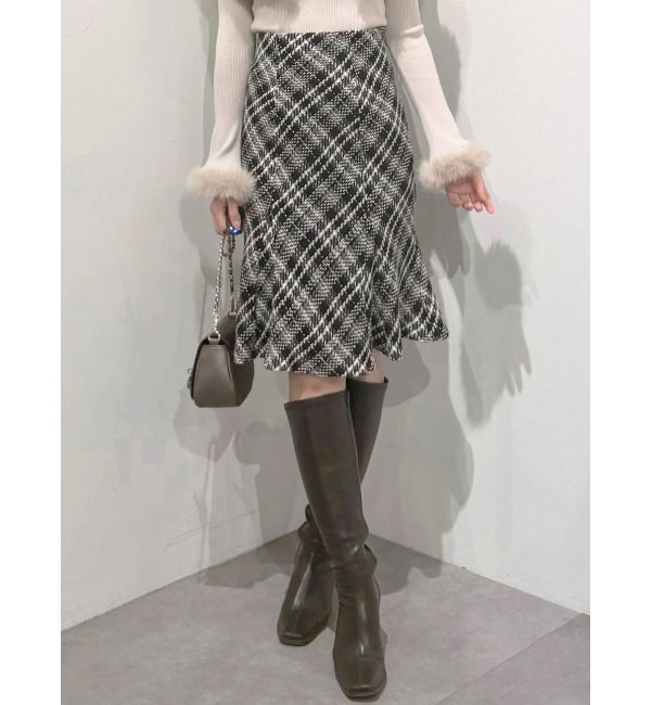 MERCURYDUO「オリジナルロービングチェックニーレングススカート」|スカート|ブラック