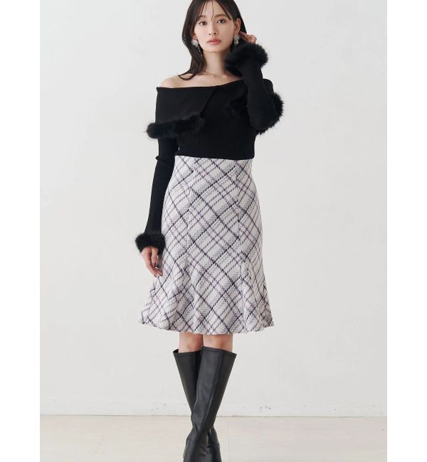 MERCURYDUO「オリジナルロービングチェックニーレングススカート」|スカート|パープル