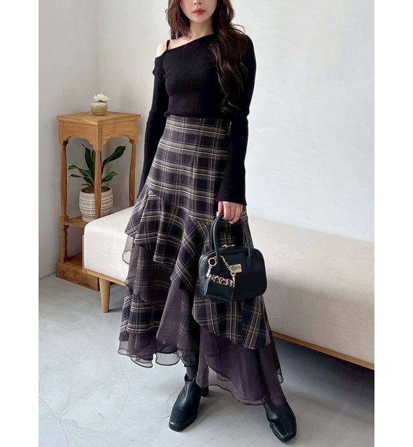 MERCURYDUO「【追加生産】異素材使いティアードスカート」|スカート|