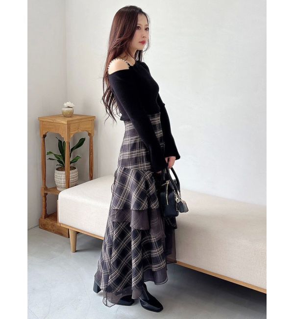 MERCURYDUO「【追加生産】異素材使いティアードスカート」|スカート|