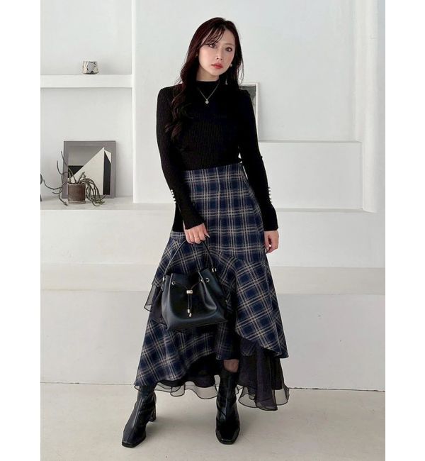 MERCURYDUO「【追加生産】異素材使いティアードスカート」|スカート|