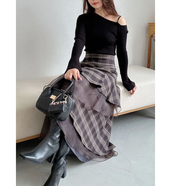 MERCURYDUO「【追加生産】異素材使いティアードスカート」|スカート|