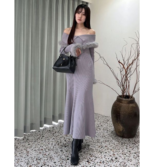 MERCURYDUO「ファートリミングニットワンピース」|ワンピース|