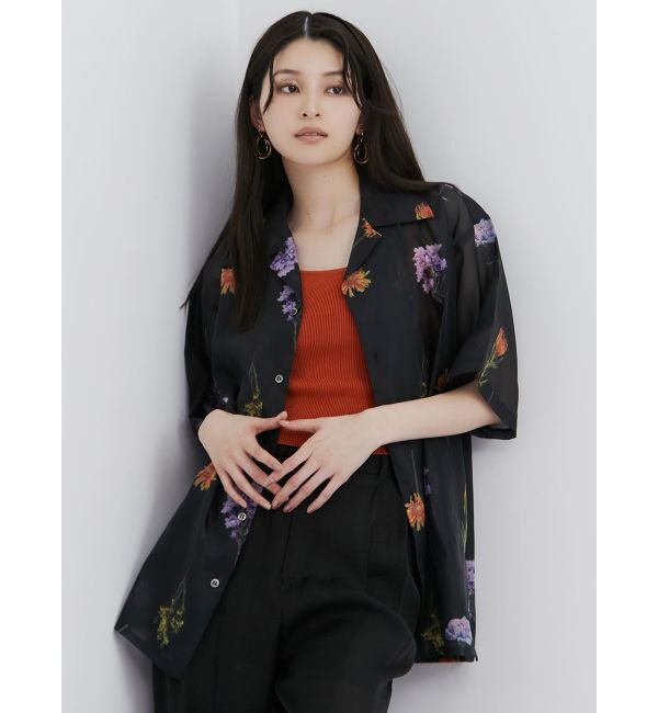 MURUA「フラワーシアーオープンカラーシャツ【WEB限定】」|シャツ・ブラウス|ブラック