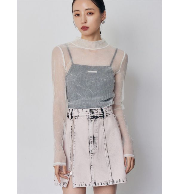 MURUA「プリーツシアーハイネックトップス」|Tシャツ・カットソー|ホワイト