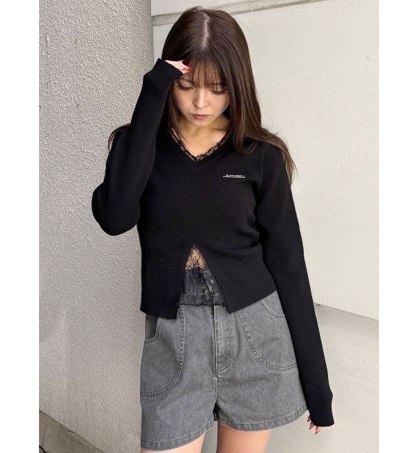 MURUA「レースレイヤードVネックニット」|ニット・セーター|