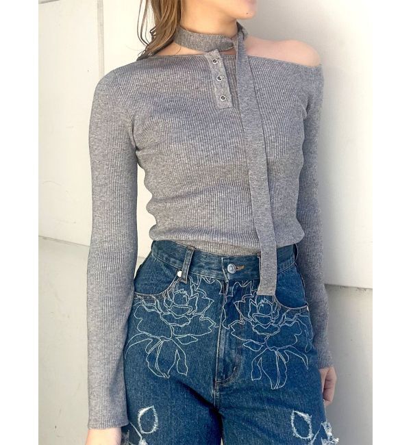 MURUA「ワンショルタイニット」|ニット・セーター|グレー