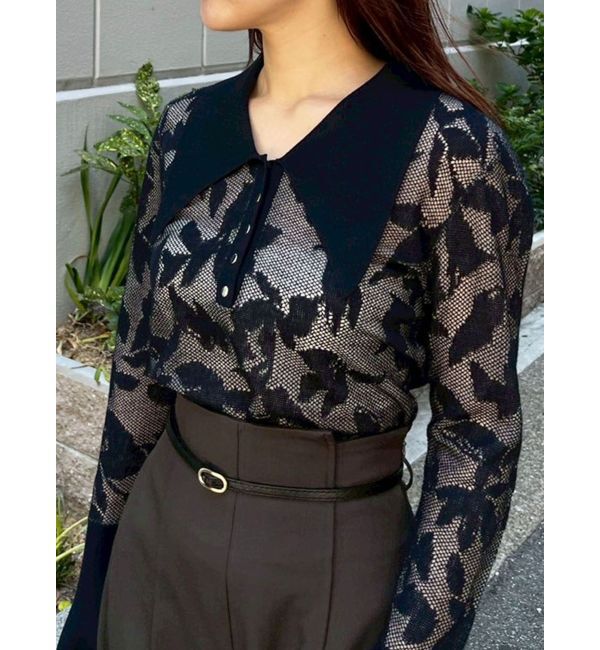 LAGUNAMOON「追加生産【WEB限定】シアージャガードビッグカラーニットプル」|ニット・セーター|ネイビー