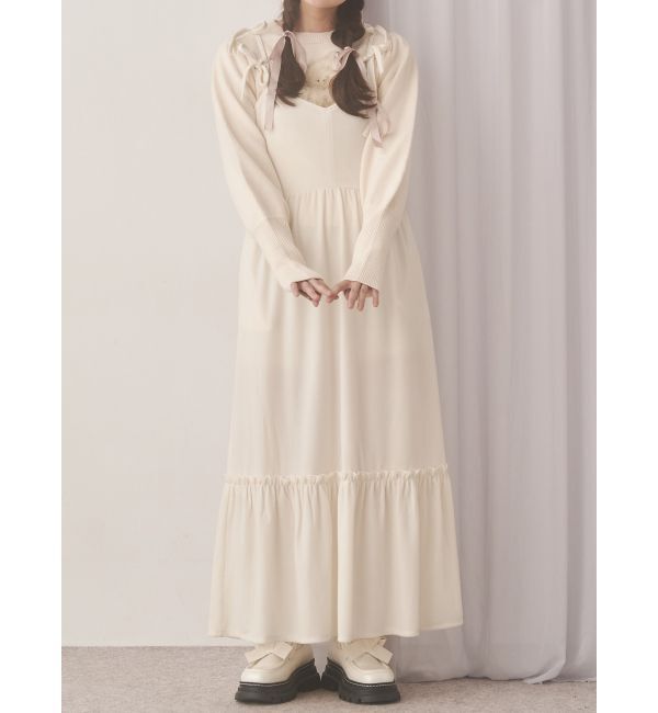 merry jenny「アシメribbonベロアワンピース」|ワンピース|アイボリー