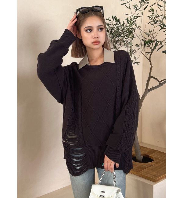 GYDA「クラッシュ LOOSE ニットトップス」|ニット・セーター|