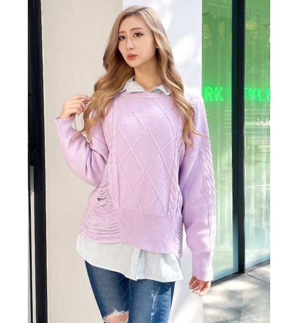 GYDA「クラッシュ LOOSE ニットトップス」|ニット・セーター|ラベンダー