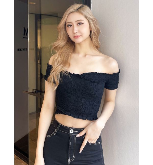 GYDA「カシュクールシャーリングトップス」|Tシャツ・カットソー|ブラック